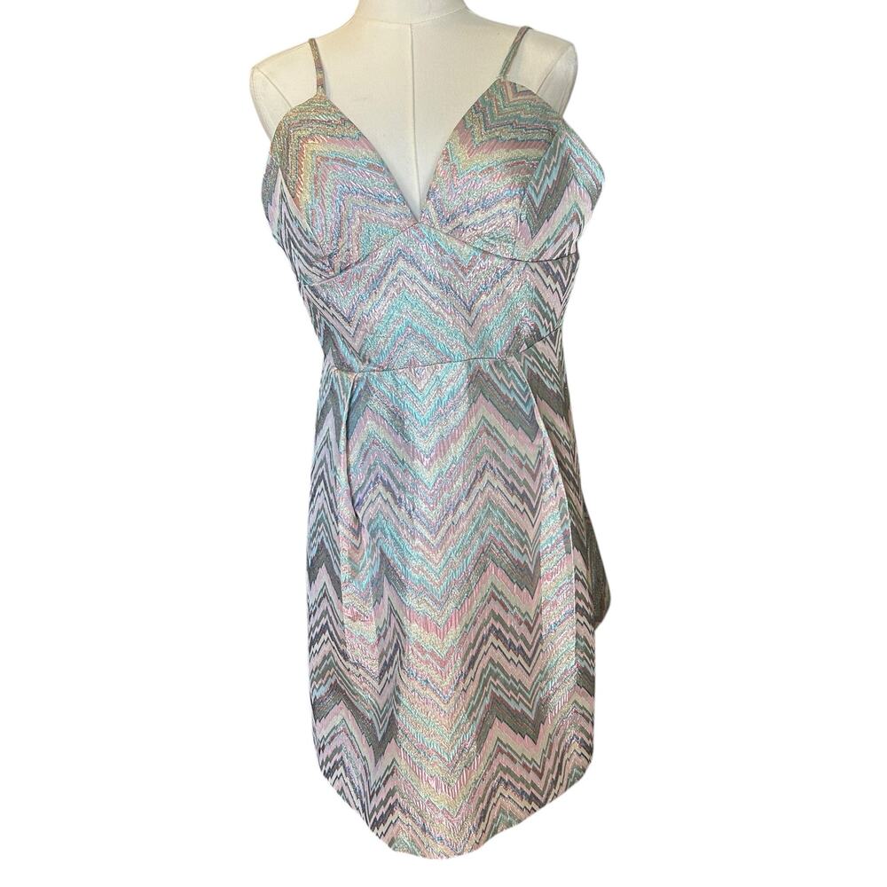 Laundry by Shelli Segal Women's SZ 14 Dress Baby Doll Shiny Aztec Pastel